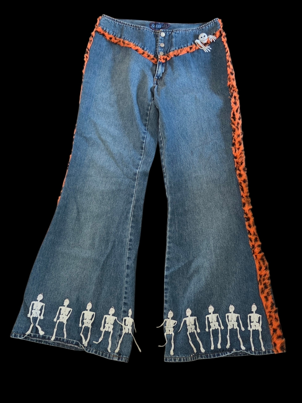 Handmade Women's Halloween Costume Jeans With Skeletons Flare Leg  Size 11/12